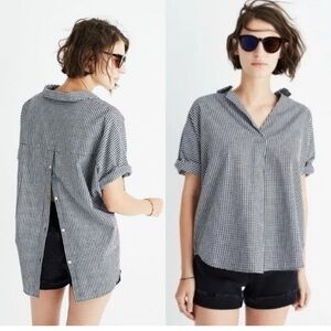 Madewell Black & White Gingham Button-Back Short Sleeve Shirt